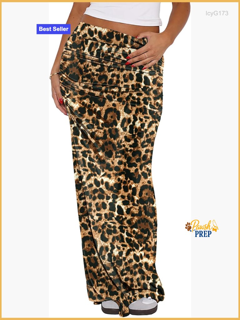 Casual Ruched Y2k Low Rise Elastic Waist Maxi Skirt Bodycon